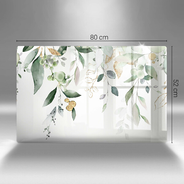 Protetor em vidro para fogão Folhas de aquarela