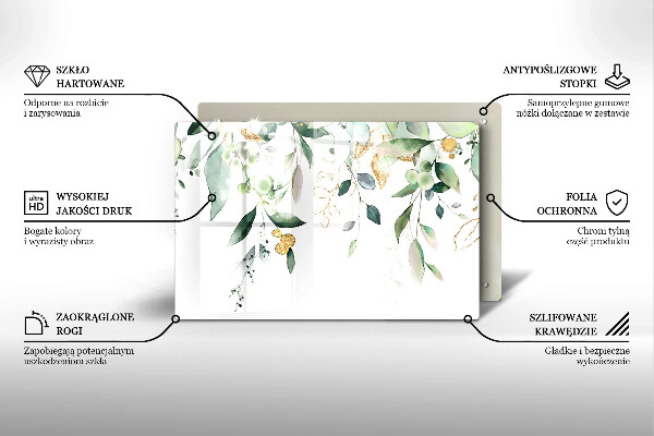 Protetor em vidro para fogão Folhas de aquarela