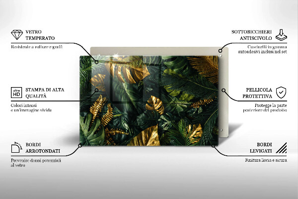Protetor de fogão de vidro Folhas de Monstera Dourada