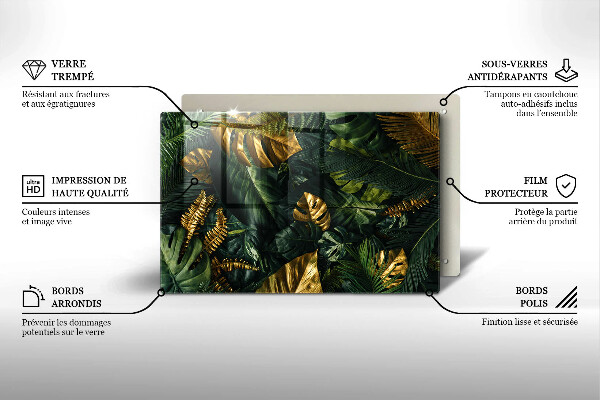 Protetor de fogão de vidro Folhas de Monstera Dourada