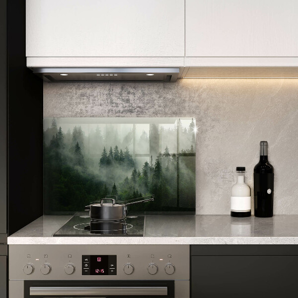 Protetor em vidro para fogão Paisagem de floresta enevoada