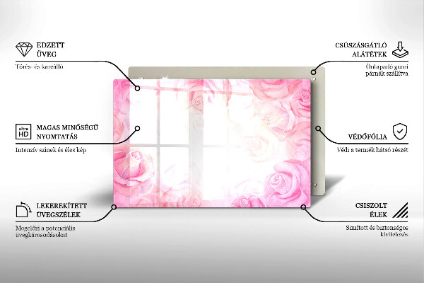 Protetor de fogão de vidro Fundo de rosas delicadas