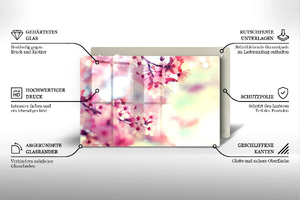 Protetor em vidro para fogão Flores de macieira da natureza