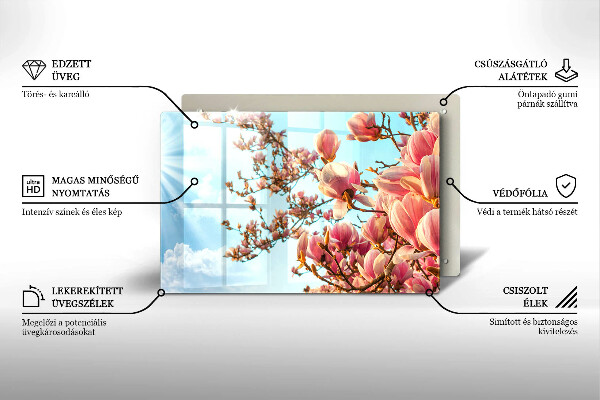 Protetor em vidro para fogão Árvore de flores rosa