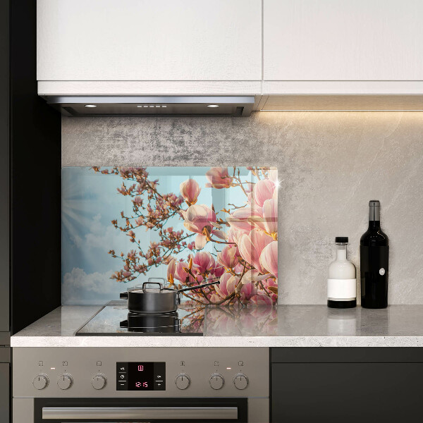Protetor em vidro para fogão Árvore de flores rosa