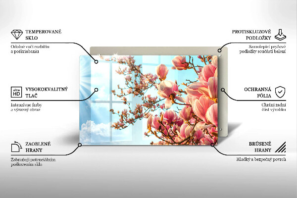 Protetor em vidro para fogão Árvore de flores rosa