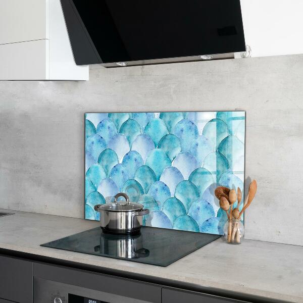 Backsplash cozinha Padrão de escamas azuis em aquarela