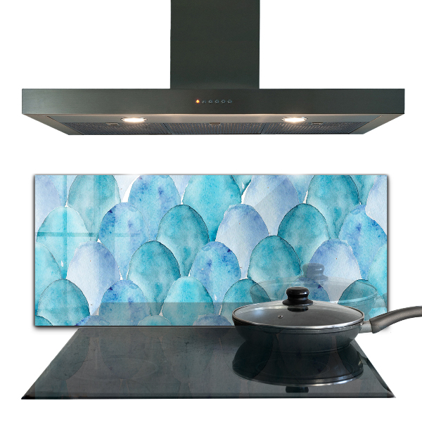Backsplash cozinha Padrão de escamas azuis em aquarela