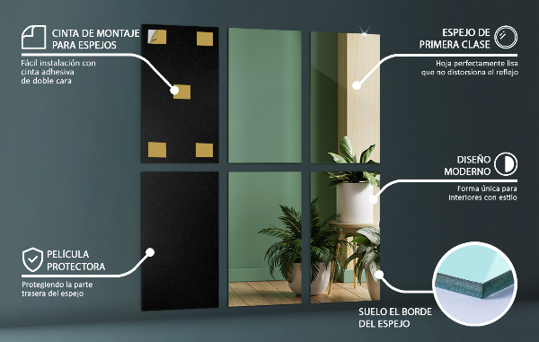 Placas de espelho 6 unidades. 30x16 cm