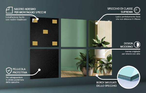 Placas adesivas de espelho 6 unidades. 30x30 cm