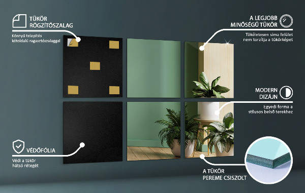 Placas adesivas de espelho 6 unidades. 30x30 cm