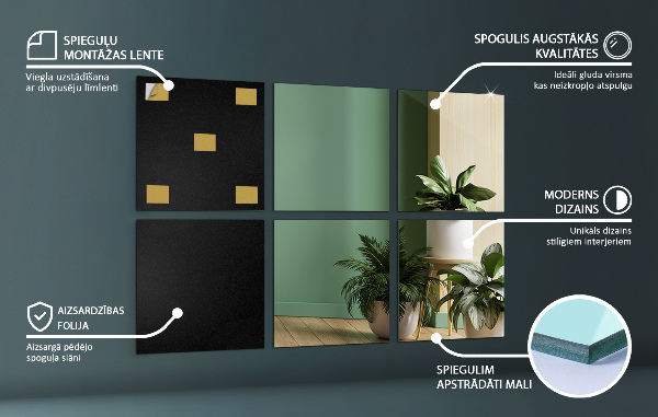 Placas adesivas de espelho 6 unidades. 30x30 cm