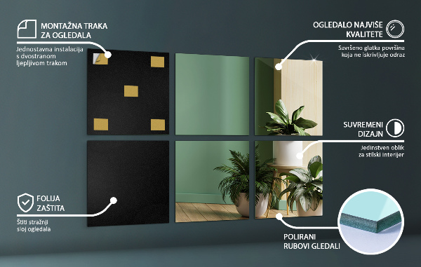 Placas adesivas de espelho 6 unidades. 30x30 cm