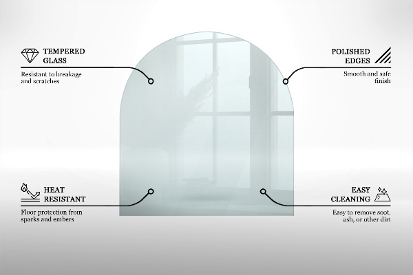 Base de vidro semi-oval para lareira 80x70 cm