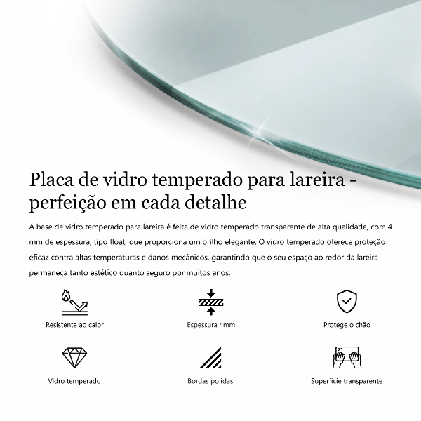 Base de vidro para lareira fi90 cm