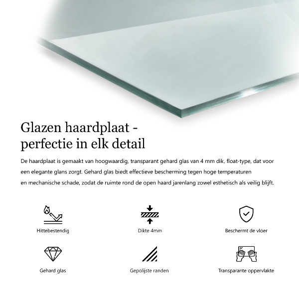 Base de vidro semi-oval para lareira 100x50 cm