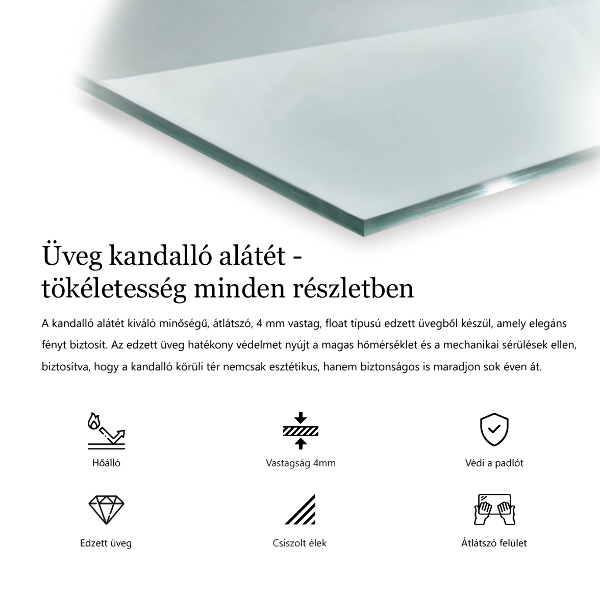 Base de vidro semi-oval para lareira 100x50 cm