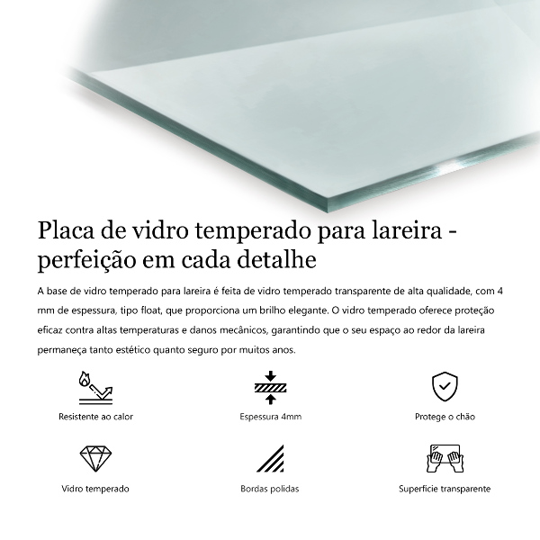 Base de vidro para lareira 120x80 cm