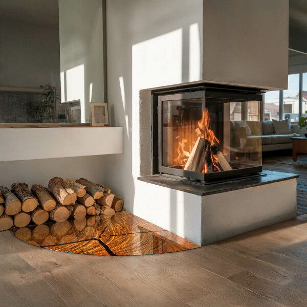 Base de vidro semi-oval para lareira Veios da madeira em corte transversal