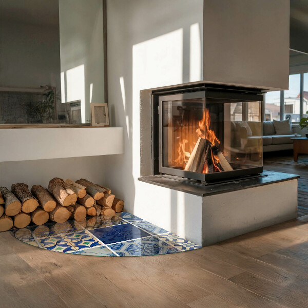 Base de vidro semi-oval para lareira Padrões de azulejos de cerâmica