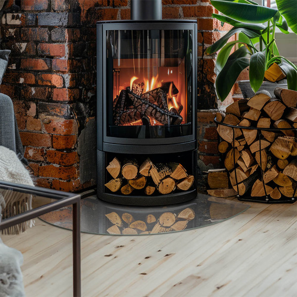 Base de vidro semi-oval para lareira Textura de concreto com efeito