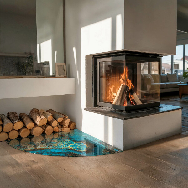 Base de vidro semi-oval para lareira Padrão orgânico abstrato