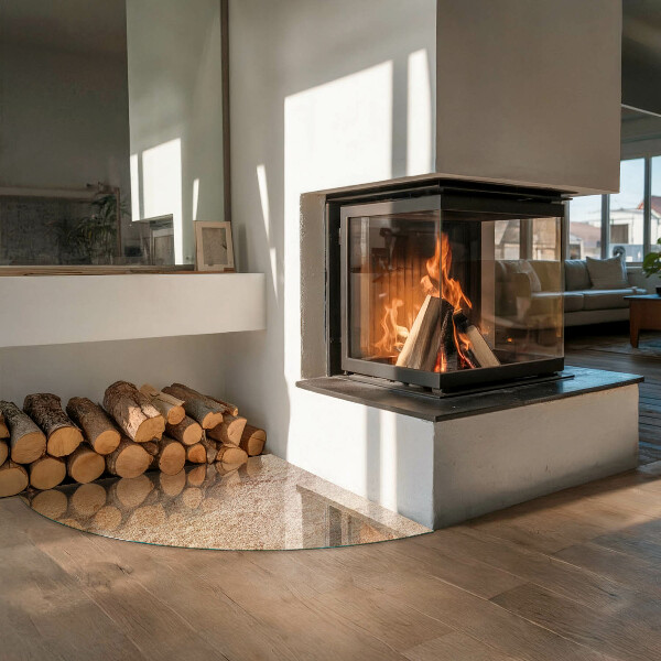 Base de vidro semi-oval para lareira Textura de pedra natural