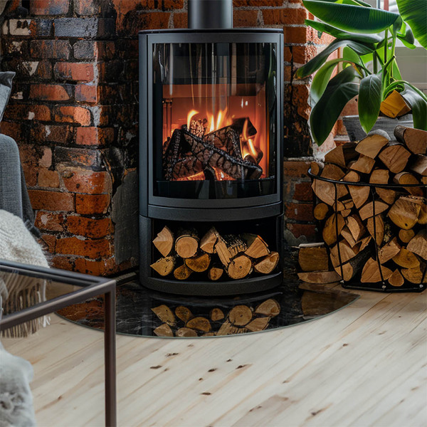 Base de vidro semi-oval para lareira Elegante padrão de mármore