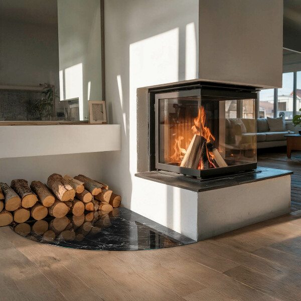 Base de vidro semi-oval para lareira Elegante padrão de mármore