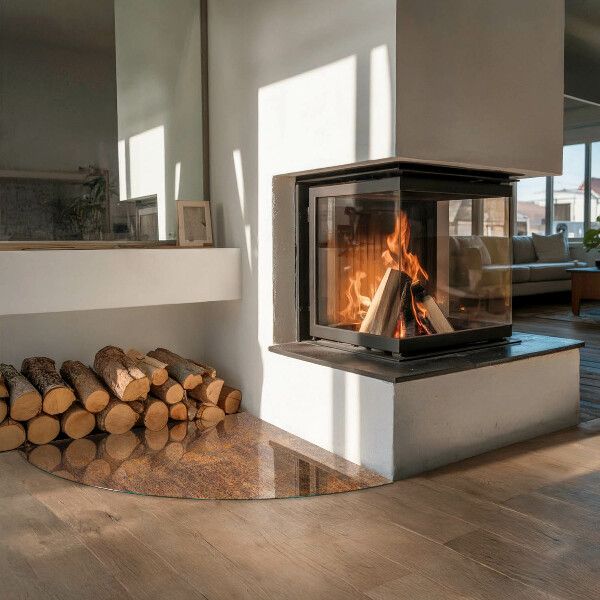 Base de vidro semi-oval para lareira Textura de ferrugem em metal