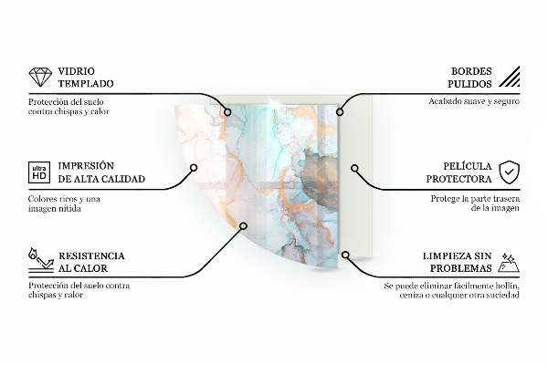 Base de vidro semi-oval para lareira Folhas em padrões sutis