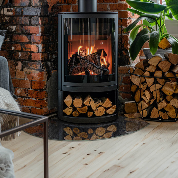 Base de vidro semi-oval para lareira textura da superfície da pedra