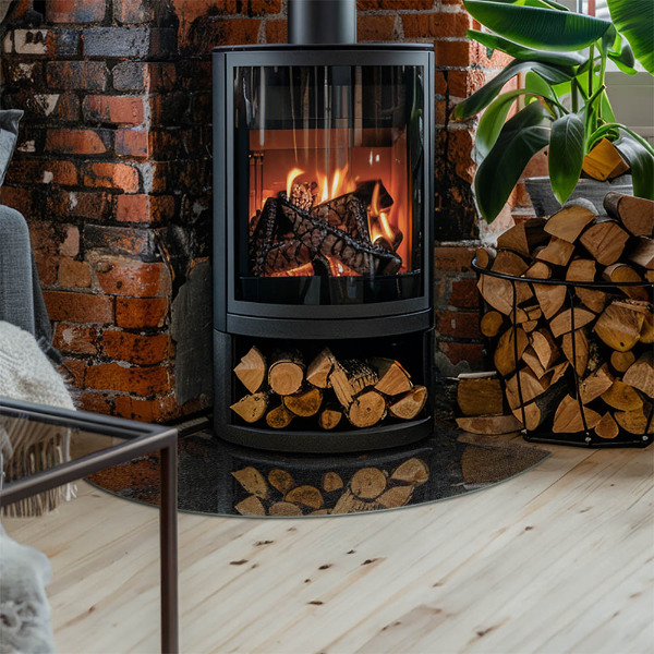 Base de vidro semi-oval para lareira textura da superfície da pedra