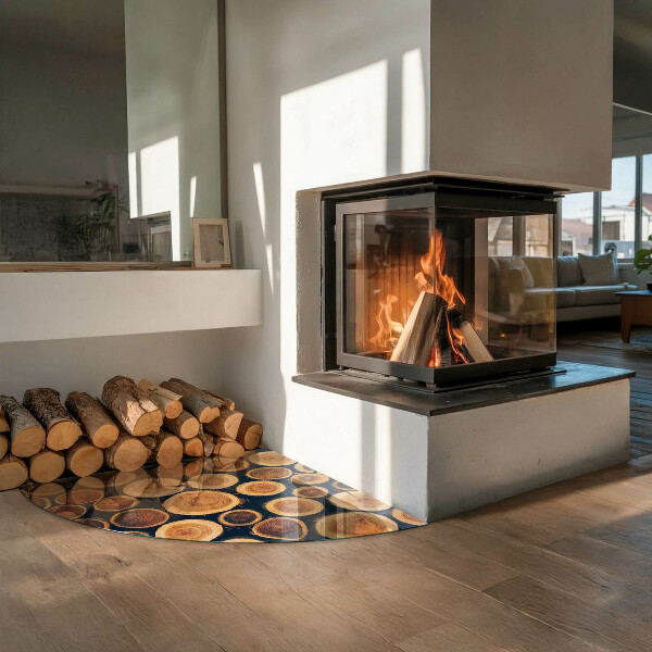 Base de vidro semi-oval para lareira Caixa com madeira cortada