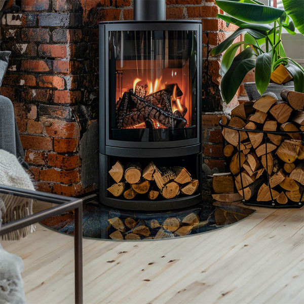 Base de vidro semi-oval para lareira Folhas elegantes em textura