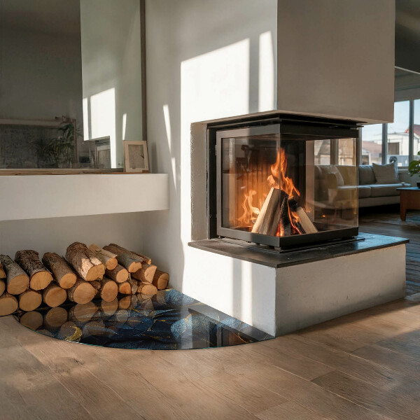 Base de vidro semi-oval para lareira Folhas elegantes em textura