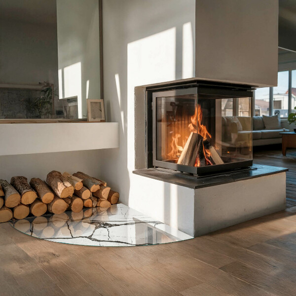 Base de vidro semi-oval para lareira Padrão de veios de mármore