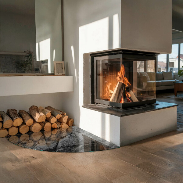 Base de vidro semi-oval para lareira Padrão de pedra natural