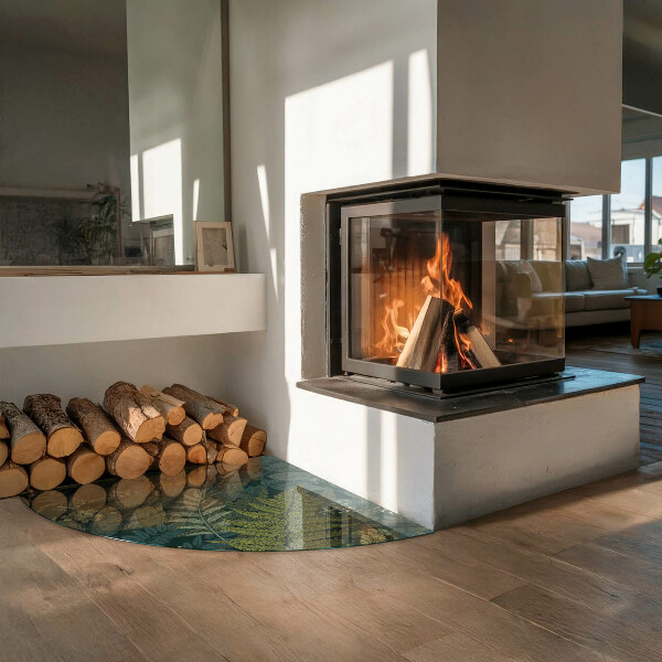 Base de vidro semi-oval para lareira Motivos vegetais com borboletas