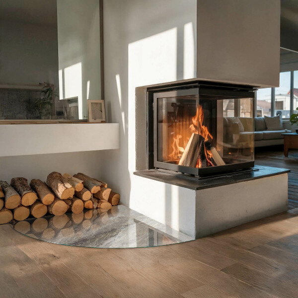 Base de vidro semi-oval para lareira Padrão de pedra natural