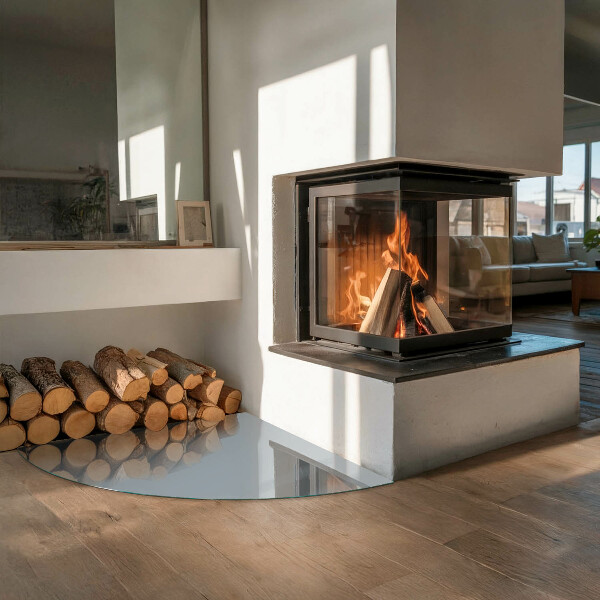 Base de vidro semi-oval para lareira Cor cinza