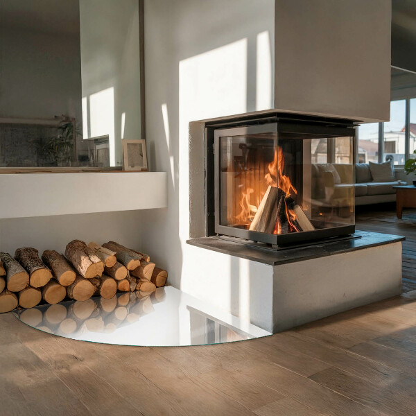 Base de vidro semi-oval para lareira Cor branca