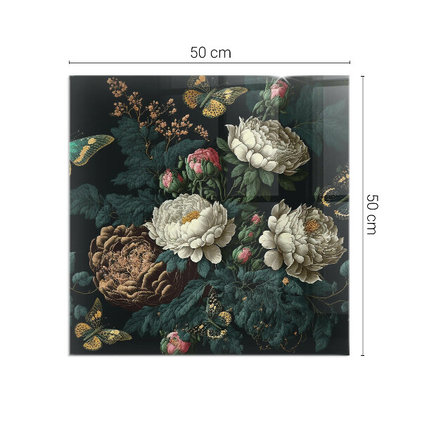 Base de vidro redonda para lareira Estampa floral com borboletas