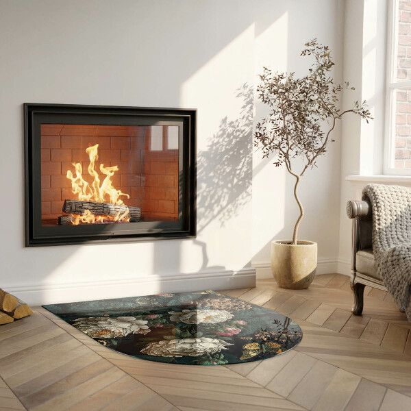 Base de vidro temperado para lareira e fogão Estampa floral com borboletas