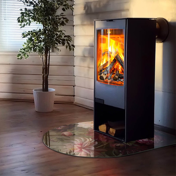 Base de vidro temperado para lareira e fogão Buquê de flores em detalhe