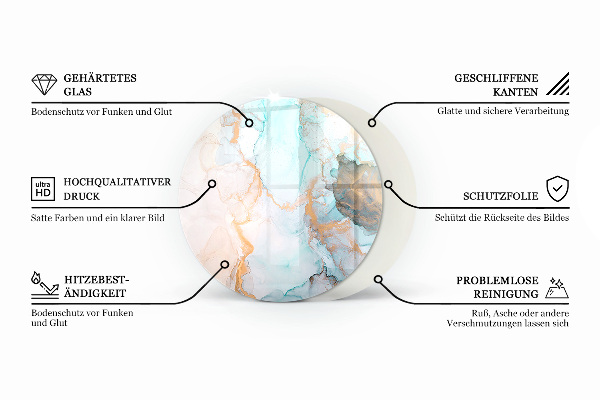 Base de vidro em quarto de círculo para lareira padrão geométrico 3D
