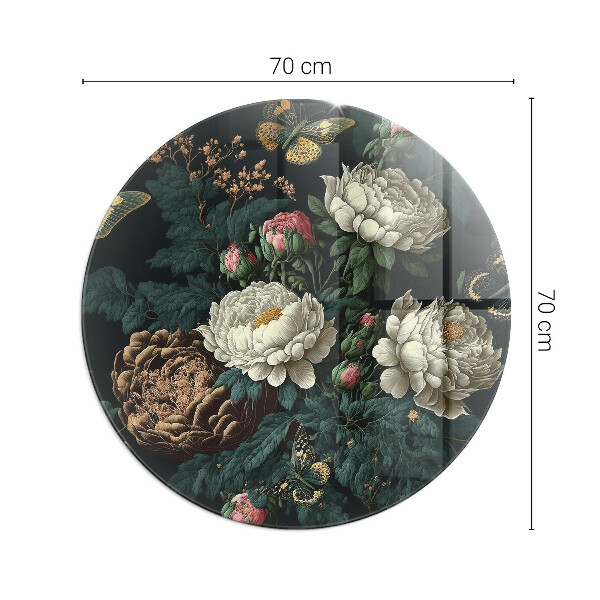 Base de vidro em quarto de círculo para lareira Estampa floral com borboletas