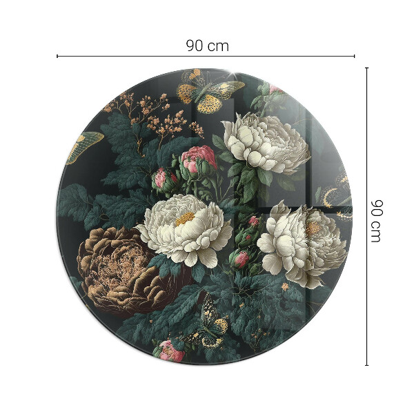 Base de vidro em quarto de círculo para lareira Estampa floral com borboletas