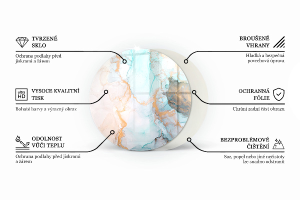 Base de vidro em quarto de círculo para lareira Padrão fluido abstrato