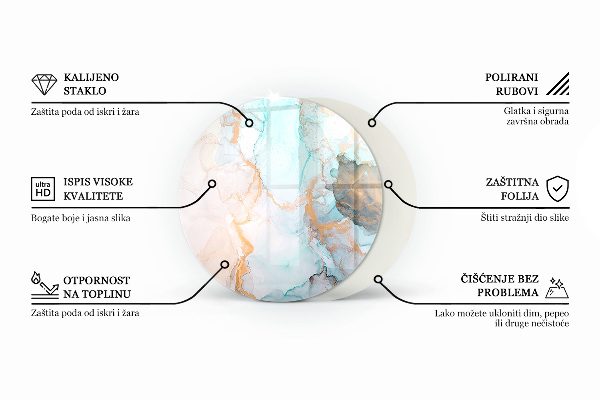 Base de vidro em quarto de círculo para lareira Padrão fluido abstrato